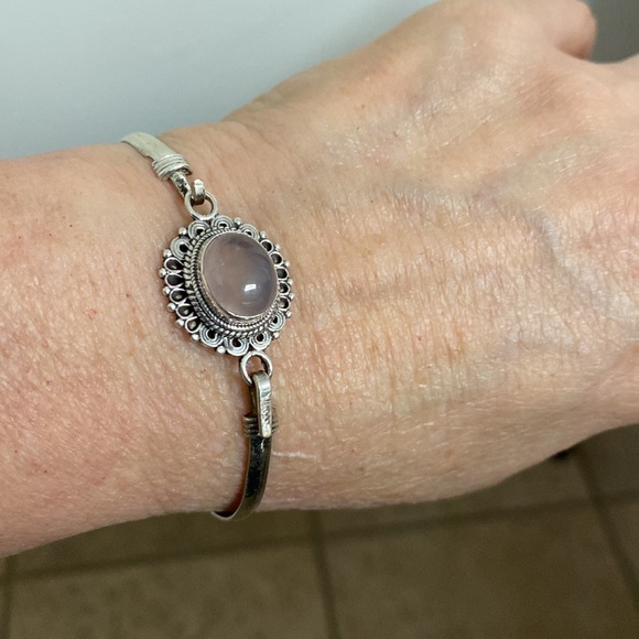 Rose Quartz Sterling Silver Bracelet - Picture 2 of 3